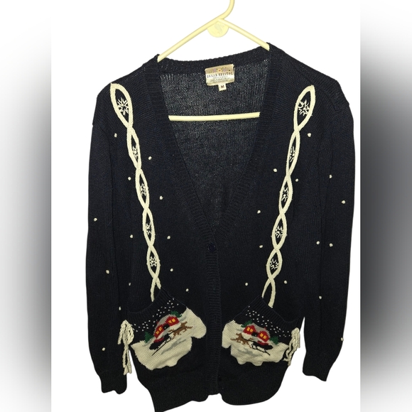 Susan Bristol Hand Embroidered Ugly Christmas Cardigan 1992 Vintage Size M - Picture 1 of 4